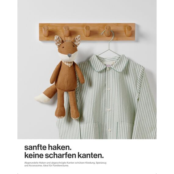 LARHN Garderobenleiste Holz mit 5 Haken XL, 42cm - Wandgarderobe, Jackenhalter Wand, Hakenleiste Garderobe Wand, Kleiderhaken, Garderobenhaken