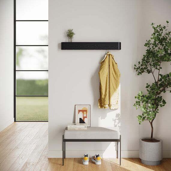 Kazai. Wandgarderobe 'Toke' | Moderne Design-Garderobe mit verdeckten Wandhaken | Garderobenpaneel aus Massivem Echtholz-Furnier | Eiche, schwarz