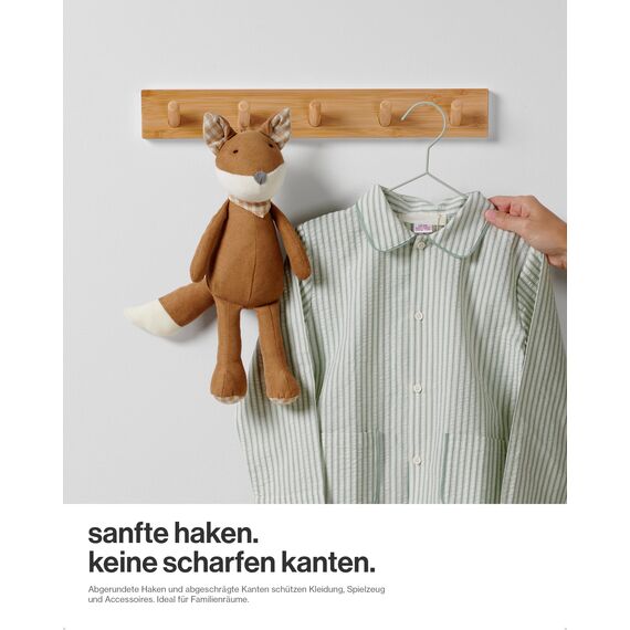 LARHN Garderobenhaken Holz - Garderobenleiste Holz mit 5 Haken - 43 cm - Kleiderhaken Wand - Wandgarderobe für Flure, Garderoben, Schlafzimmer und Badezimmer