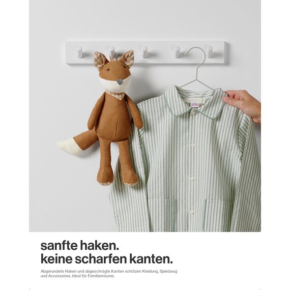 LARHN Garderobenhaken Weiß - Garderobenleiste Weiß mit 5 Haken - 43 cm - Kleiderhaken Wand - Wandgarderobe für Flure, Garderoben, Schlafzimmer und Badezimmer