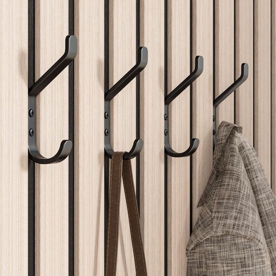 susswiff 10-Stück Garderobenhaken, Kleiderhaken zum Schrauben, Haken für Akustikpaneele, Schlafzimmer, Wohnzimmer, Badezimmer, Wandhaken für Garderobe, Jacken, Hut, Metall, Schwarz 10CM