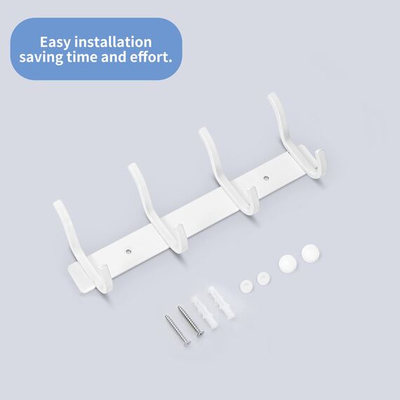 MEIJO Garderobenhaken Edelstahl, Hakenleiste Kleiderhaken Wand mit 4 Haken, Garderobe Garderobenleiste Wandgarderobe für Schlafzimmer Bad Küche (Weiß, 4 Haken)