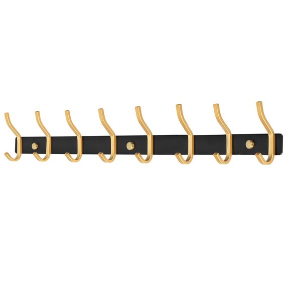 MEIJO Garderobenhaken Edelstahl, Hakenleiste Kleiderhaken Wand mit 8 Haken, Garderobe Garderobenleiste Wandgarderobe für Schlafzimmer Bad Küche (8 Haken, Schwarz & Golden)