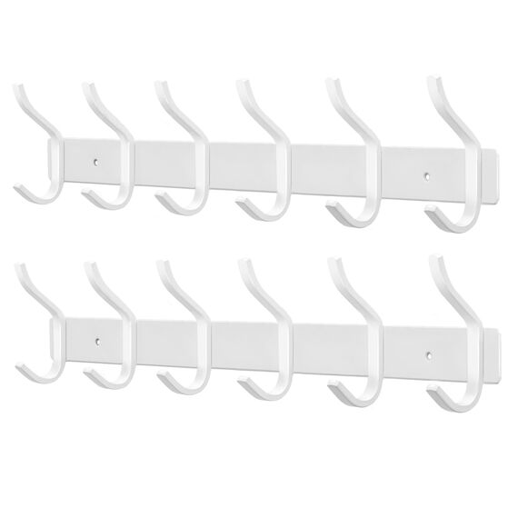 MEIJO Garderobenhaken Edelstahl, Hakenleiste Kleiderhaken Wand mit 6 Haken, Garderobe Garderobenleiste Wandgarderobe für Schlafzimmer Bad Küche (Weiß, 6 Haken 2 Stück)