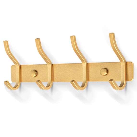 MEIJO Garderobenhaken Edelstahl, Hakenleiste Kleiderhaken Wand mit 4 Haken, Garderobe Garderobenleiste Wandgarderobe für Schlafzimmer Bad Küche (Golden, 4 Haken)