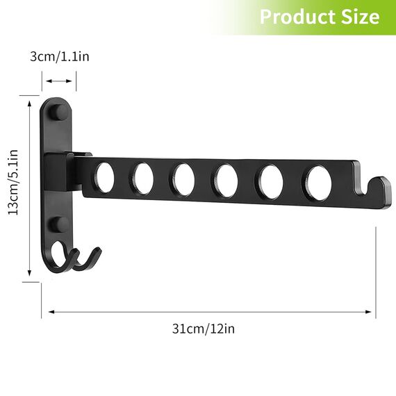 JOLY FANG Kleiderhaken klappbar, Wand Kleiderständer Wandhaken Klapphaken Aluminium für Balkon Badezimmer Waschküche(Schwarz, 1 Stück)