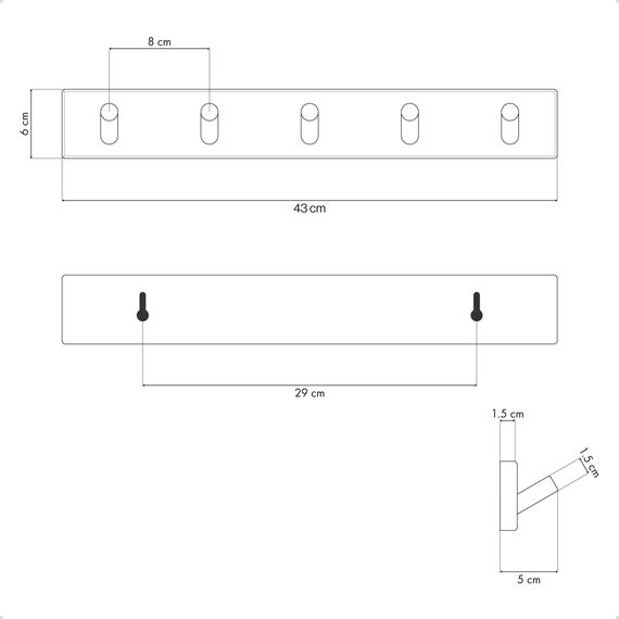 LARHN Garderobenhaken Holz (2 Stück) - Garderobenleiste Holz mit 5 Haken - 43 cm - Kleiderhaken Wand - Wandgarderobe für Flure, Garderoben, Schlafzimmer und Badezimmer