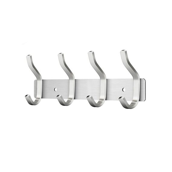 MEIJO Garderobenhaken Edelstahl, Hakenleiste Kleiderhaken Wand mit 4 Haken, Garderobe Garderobenleiste Wandgarderobe für Schlafzimmer Bad Küche (Silber, 4 Haken)