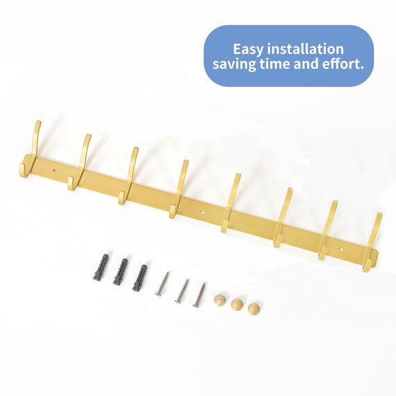 MEIJO Garderobenhaken Edelstahl, Hakenleiste Kleiderhaken Wand mit 8 Haken, Garderobe Garderobenleiste Wandgarderobe für Schlafzimmer Bad Küche (8 Haken, Golden)