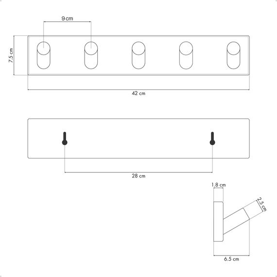 LARHN Garderobenleiste Weiß mit 5 Haken XL, 42cm - Wandgarderobe, Jackenhalter Wand, Hakenleiste Garderobe Wand, Kleiderhaken, Garderobenhaken