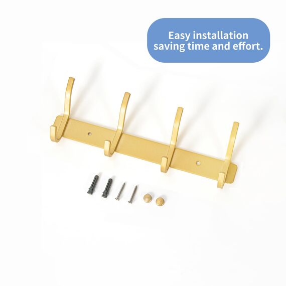 MEIJO Garderobenhaken Edelstahl, Hakenleiste Kleiderhaken Wand mit 4 Haken, Garderobe Garderobenleiste Wandgarderobe für Schlafzimmer Bad Küche (Golden, 4 Haken)