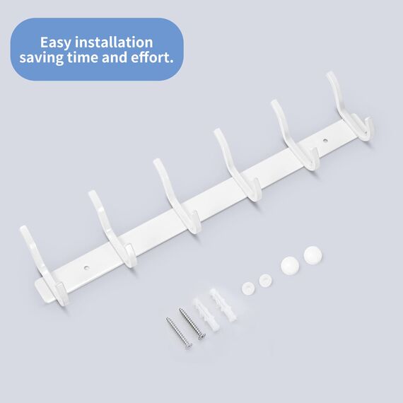 MEIJO Garderobenhaken Edelstahl, Hakenleiste Kleiderhaken Wand mit 6 Haken, Garderobe Garderobenleiste Wandgarderobe für Schlafzimmer Bad Küche (Weiß, 6 Haken)
