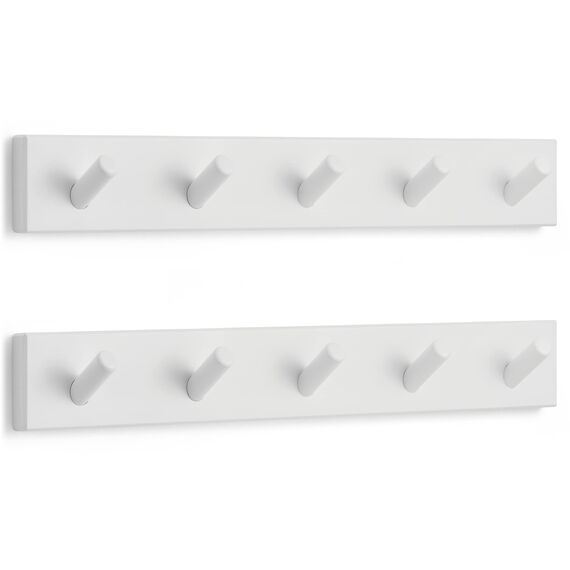 LARHN Garderobenhaken Weiß (2 Stück) - Garderobenleiste Weiß mit 5 Haken - 43 cm - Kleiderhaken Wand - Wandgarderobe für Flure, Garderoben, Schlafzimmer und Badezimmer