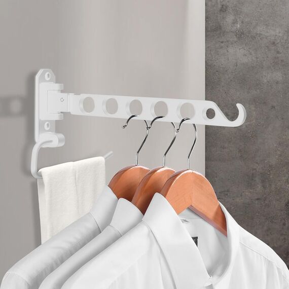JOLY FANG Kleiderhaken klappbar, Wand Kleiderständer Wandhaken Klapphaken für Balkon Badezimmer Waschküche (1 Stück, Weiß-U), ZDYJ-01
