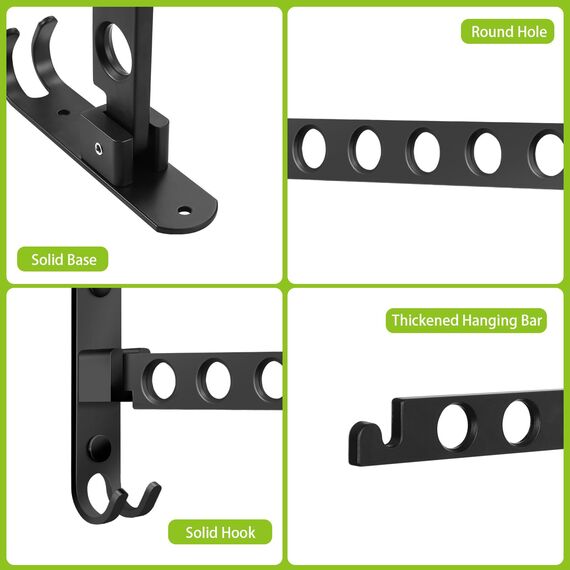 JOLY FANG Kleiderhaken klappbar, Wand Kleiderständer Wandhaken Klapphaken Aluminium für Balkon Badezimmer Waschküche(Schwarz, 1 Stück)
