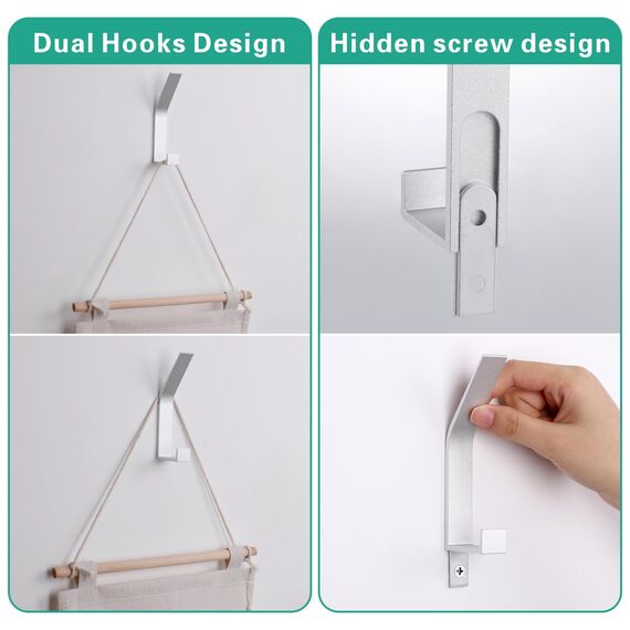 Kssvzz 6 Stück Kleiderhaken Wand zum Bohren-Schrauben unsichtbar, Moderne Garderobenhaken Garderobenleiste Wand für Jacken, Mäntel, Cap, Schals, Handtuch, Handtaschen und Mehr, Silbrig