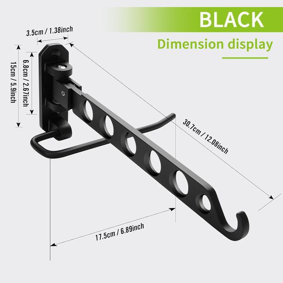 JOLY FANG Kleiderhaken klappbar, Wand Kleiderständer Wandhaken Klapphaken für Balkon Badezimmer Waschküche (Schwarz-U, 1 Stück)