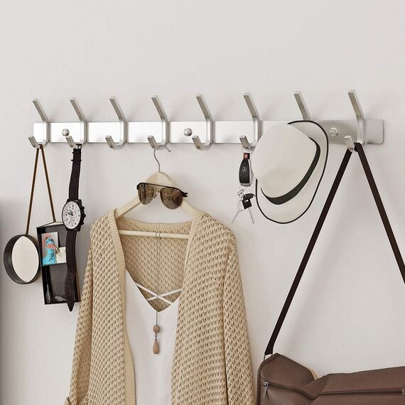 Dripex Hakenleiste Kleiderhaken 2 Pack Garderobenhaken Edelstahl Handtuchhalter Rostfrei 59cm Wandhaken mit 8 Haken Badzimmer Küche Tür