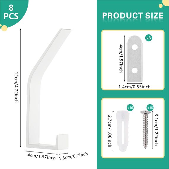 Kssvzz 8 Stück Garderobenhaken Weiß, Versteckte Kleiderhaken Wand, Hochwertiger Kleiderhaken Garderobe zum Schrauben, Moderne Wandhaken zum Aufhängen von Kleidung, Mantel, Schal, Tasche