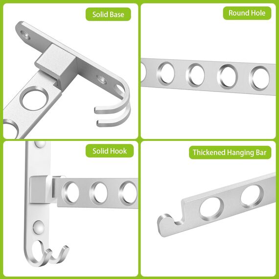 JOLY FANG Kleiderhaken klappbar, Wand Kleiderständer Kleiderlüfter Wandhaken Klapphaken Aluminium für Balkon Badezimmer Waschküche (Silber, 1 Stück)
