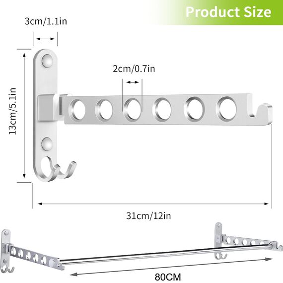 JOLY FANG Wand Kleiderlüfter, Kleiderständer kleiderhaken Klappbar mit Stange, Wandmontage Garderobenhaken Aluminium für Schlafzimmer Waschküche