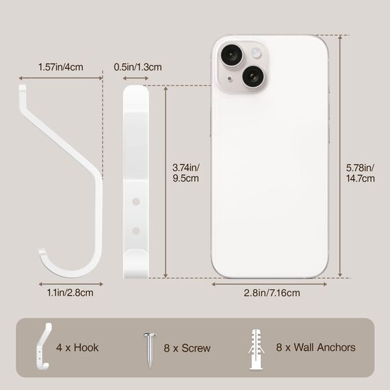 susswiff 10-Stück Garderobenhaken, Kleiderhaken zum Schrauben, Haken für Akustikpaneele, Schlafzimmer, Wohnzimmer, Badezimmer, Wandhaken für Garderobe, Jacken, Hut, Metall,Weiß, 10CM