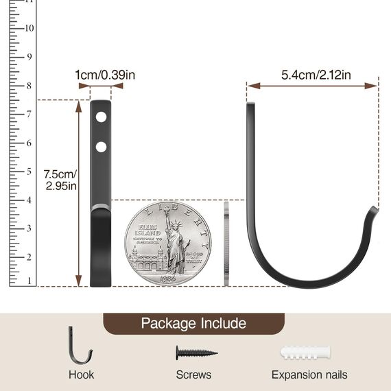 Josmimic Garderobenhaken Handtuchhaken und Haken für Wand - Bohren Wandhaken, Kleiderhaken, Schlüsselhaken für Zahnputzbecher, Bad, WC, 5 Stück, Schwarz, Mit Schrauben