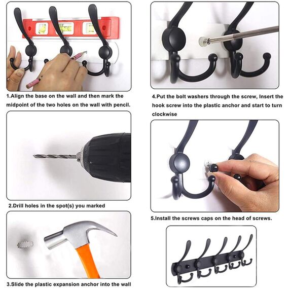 LYLIN kleiderhaken Hakenleiste, Garderobenhaken Edelstahl Rostfrei Handtuchhaken Wandhaken Garderobenleiste Vintage Jackenhalter Wand (Matt Schwarz, 15 Haken, 1Pcs)