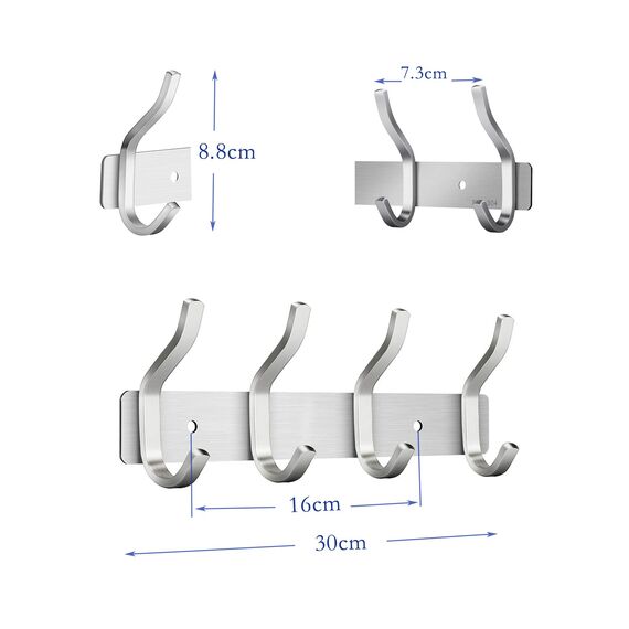 MEIJO Garderobenhaken Edelstahl, Hakenleiste Kleiderhaken Wand mit 4 Haken, Garderobe Garderobenleiste Wandgarderobe für Schlafzimmer Bad Küche (Silber, 4 Haken)
