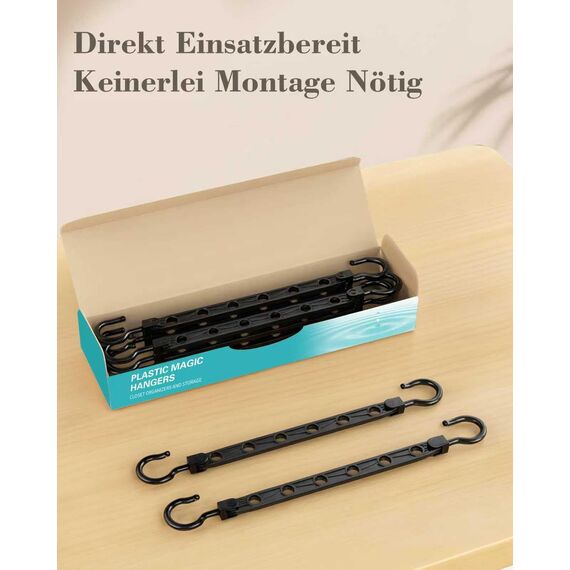 Latoxcaa Platzsparende Kleiderbügel, 8 Stück Magic Hangers mit 6 Löchern & 360° Drehhaken, Stabile Haken für Schwere Kleidung, Schrank Organizer, ideal für Studenten Mädchenzimmer, Schwarz