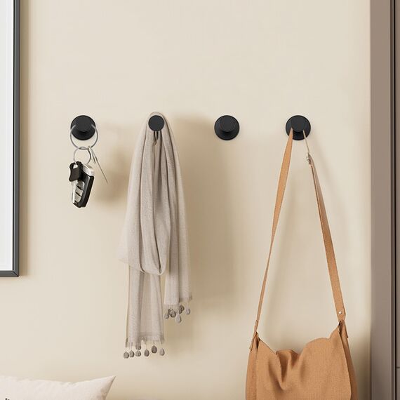 WJUAN 4er Set Garderobenhaken Edelstahl Schwarz | 53mm Handtuchhaken | Wandhaken mit 20kg Tragkraft & Montagezubehör | Kleiderhaken für Bad, Küche, Schlafzimmer