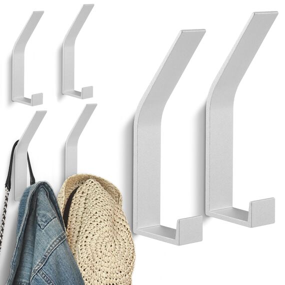 Kssvzz 6 Stück Kleiderhaken Wand zum Bohren-Schrauben unsichtbar, Moderne Garderobenhaken Garderobenleiste Wand für Jacken, Mäntel, Cap, Schals, Handtuch, Handtaschen und Mehr, Silbrig