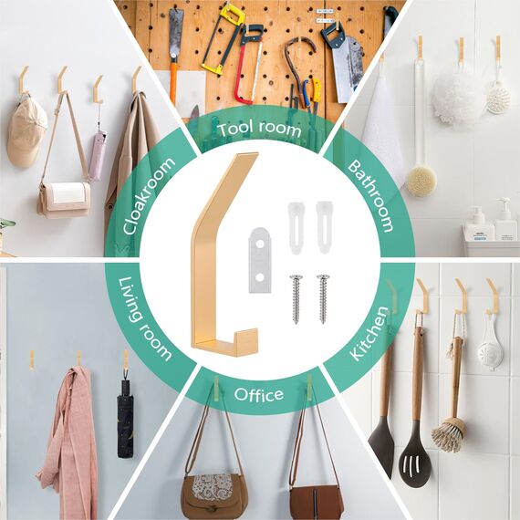 Kssvzz 8 Stück Golden kleiderhaken Wand zum Bohren-Schrauben unsichtbar, Moderne Garderobenhaken Garderobenleiste Wand für Garderobe, Jacken, Mäntel, Cap, Schals, Handtuch, Handtaschen und Mehr