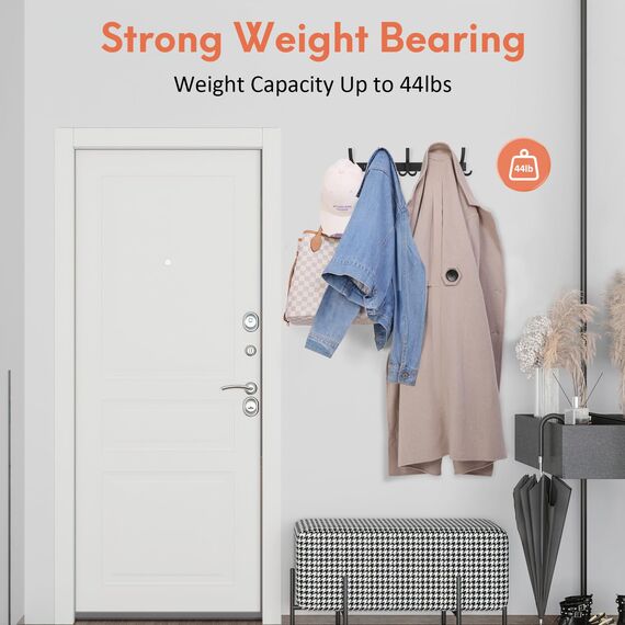 Optish 2 Stück Garderobenhaken mit 15 Haken, Kleiderhaken wand für Schlafzimmer Bad Küche, Hakenleiste Garderobe für Jacken, Mäntel, Taschen, Hüte und Schals bieten (Schwarz)