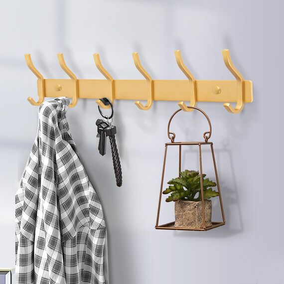 MEIJO Garderobenhaken Edelstahl, Hakenleiste Kleiderhaken Wand mit 8 Haken, Garderobe Garderobenleiste Wandgarderobe für Schlafzimmer Bad Küche (8 Haken, Golden)