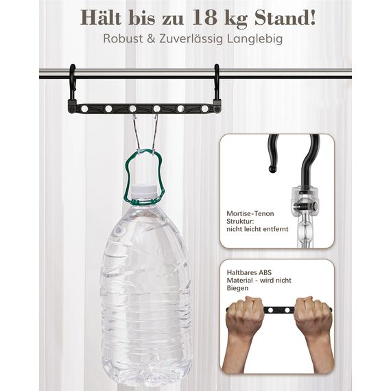 Latoxcaa Platzsparende Kleiderbügel, 8 Stück Magic Hangers mit 6 Löchern & 360° Drehhaken, Stabile Haken für Schwere Kleidung, Schrank Organizer, ideal für Studenten Mädchenzimmer, Schwarz