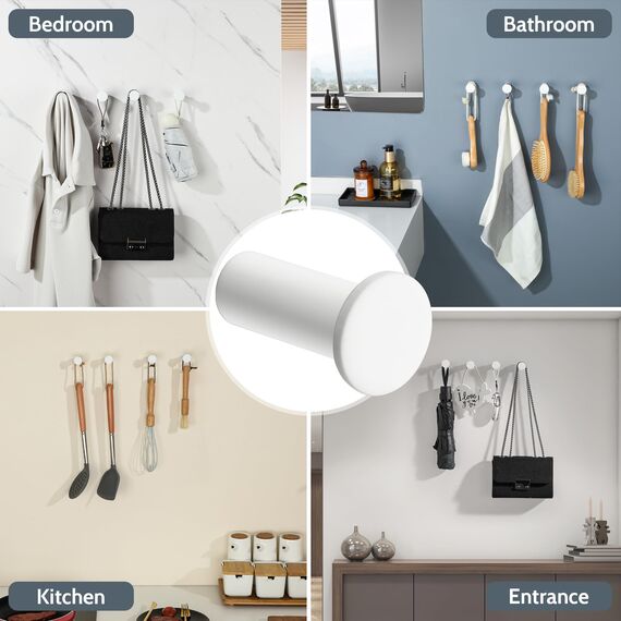 SAYAYO Garderobenhaken Edelstahl, Kleiderhaken Wand Haken zum Schrauben Handtuchhaken Wandhaken Garderobe Weiß 4 Stück für Badezimmer, Küche, Schlafzimmer