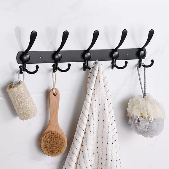 LYLIN kleiderhaken Hakenleiste, Garderobenhaken Edelstahl Rostfrei Handtuchhaken Wandhaken Garderobenleiste Vintage Jackenhalter Wand (Matt Schwarz, 15 Haken, 1Pcs)