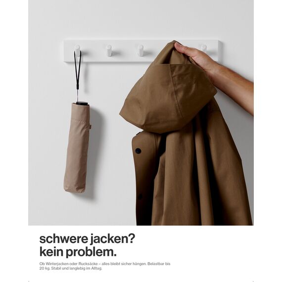 LARHN Garderobenhaken Weiß (2 Stück) - Garderobenleiste Weiß mit 5 Haken - 43 cm - Kleiderhaken Wand - Wandgarderobe für Flure, Garderoben, Schlafzimmer und Badezimmer