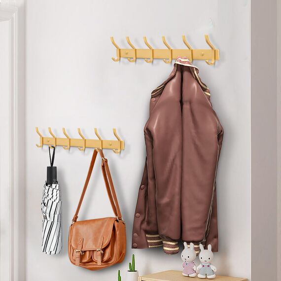MEIJO Garderobenhaken Edelstahl, Hakenleiste Kleiderhaken Wand mit 6 Haken, Garderobe Garderobenleiste Wandgarderobe für Schlafzimmer Bad Küche (Golden, 6 Haken 2 Stück)