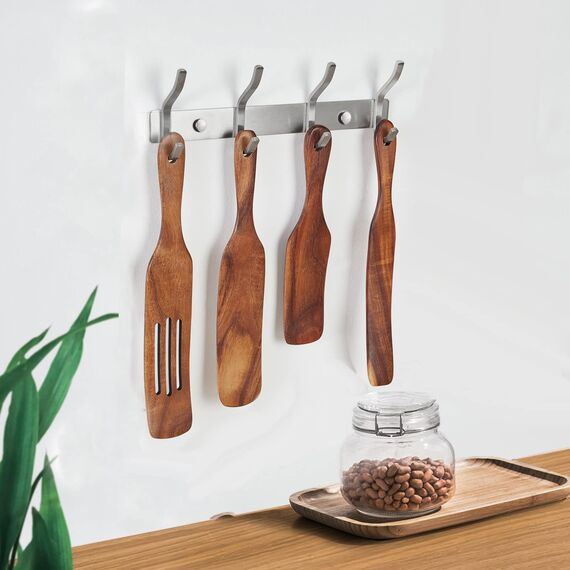 MEIJO Garderobenhaken Edelstahl, Hakenleiste Kleiderhaken Wand mit 4 Haken, Garderobe Garderobenleiste Wandgarderobe für Schlafzimmer Bad Küche (Silber, 4 Haken)