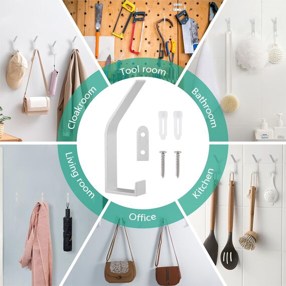 Kssvzz 6 Stück Kleiderhaken Wand zum Bohren-Schrauben unsichtbar, Moderne Garderobenhaken Garderobenleiste Wand für Jacken, Mäntel, Cap, Schals, Handtuch, Handtaschen und Mehr, Silbrig