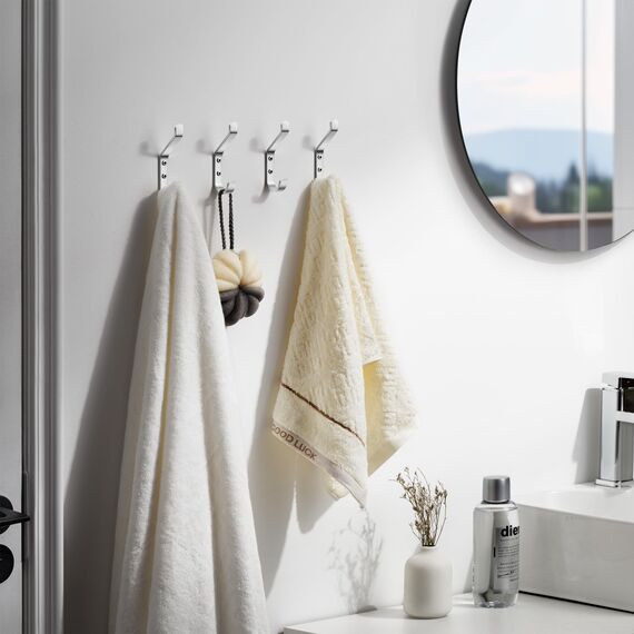 susswiff 10-Stück Garderobenhaken, Kleiderhaken zum Schrauben, Haken für Akustikpaneele, Schlafzimmer, Wohnzimmer, Badezimmer, Wandhaken für Garderobe, Jacken, Hut, Metall, Gebürstetes Silber, 10CM