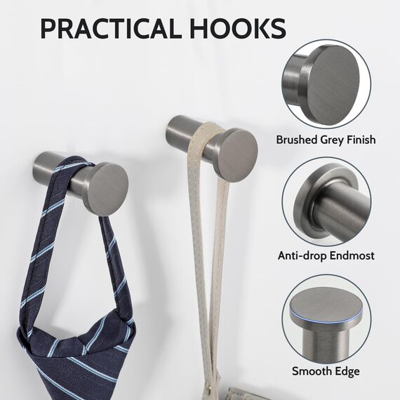 SAYAYO Garderobenhaken Edelstahl, Kleiderhaken Wand Haken zum Schrauben Handtuchhaken Wandhaken Garderobe Grau 2 Stück für Badezimmer, Küche, Schlafzimmer