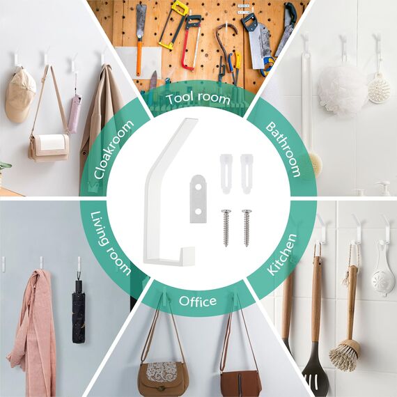 Kssvzz 8 Stück Garderobenhaken Weiß, Versteckte Kleiderhaken Wand, Hochwertiger Kleiderhaken Garderobe zum Schrauben, Moderne Wandhaken zum Aufhängen von Kleidung, Mantel, Schal, Tasche
