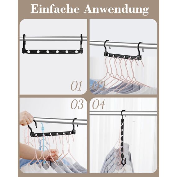 Latoxcaa Platzsparende Kleiderbügel, 8 Stück Magic Hangers mit 6 Löchern & 360° Drehhaken, Stabile Haken für Schwere Kleidung, Schrank Organizer, ideal für Studenten Mädchenzimmer, Schwarz