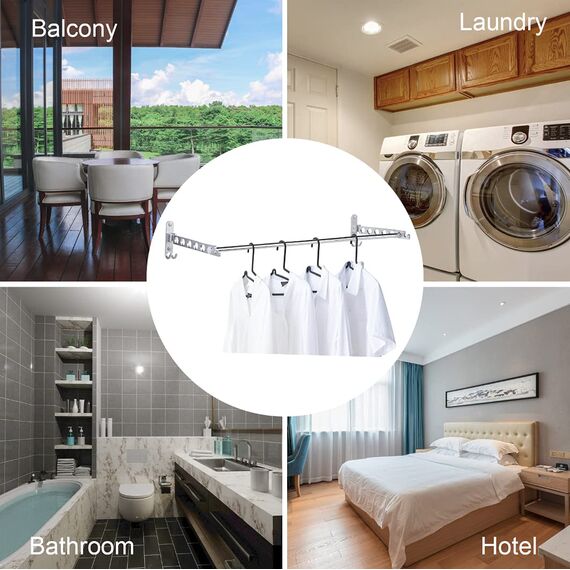 JOLY FANG Wand Kleiderlüfter, Kleiderständer kleiderhaken Klappbar mit Stange, Wandmontage Garderobenhaken Aluminium für Schlafzimmer Waschküche