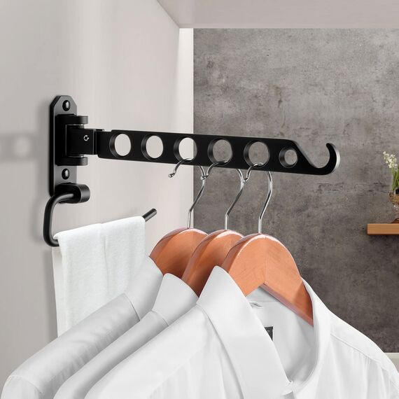 JOLY FANG Kleiderhaken klappbar, Wand Kleiderständer Wandhaken Klapphaken für Balkon Badezimmer Waschküche (Schwarz-U, 1 Stück)
