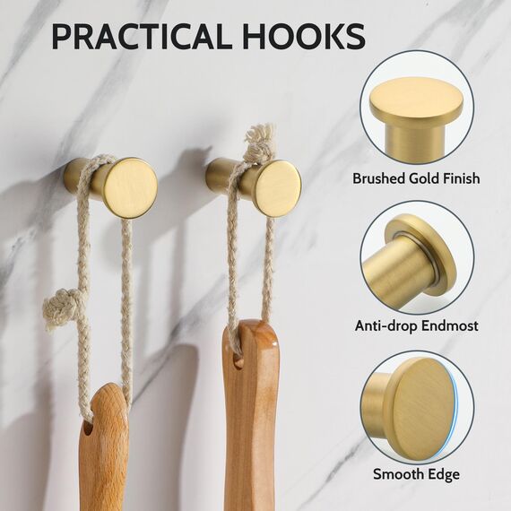 SAYAYO Garderobenhaken Edelstahl, Kleiderhaken Wand Haken zum Schrauben Handtuchhaken Wandhaken Garderobe Golden 4 Stück für Badezimmer, Küche, Schlafzimmer, EGOY001Y-G-4P