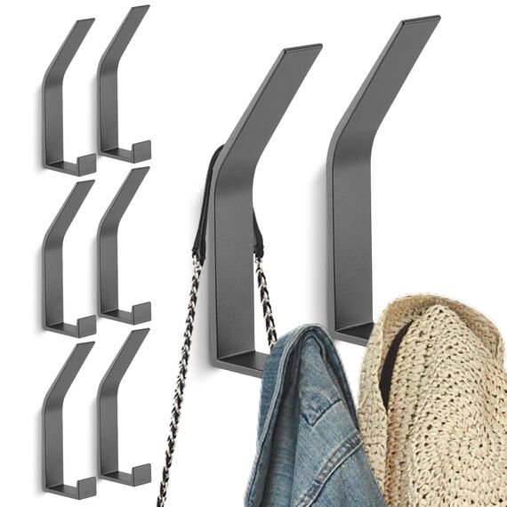 Kssvzz 8 Stück Grau kleiderhaken Wand zum Bohren-Schrauben unsichtbar, Moderne Garderobenhaken Garderobenleiste Wand für Jacken, Mäntel, Cap, Schals, Handtuch, Handtaschen und Mehr